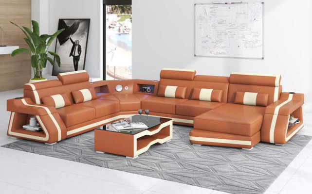 Ecksofa Modern Wohnlandschaft Sofa U Form Groß Ledersofa Braun Sofas