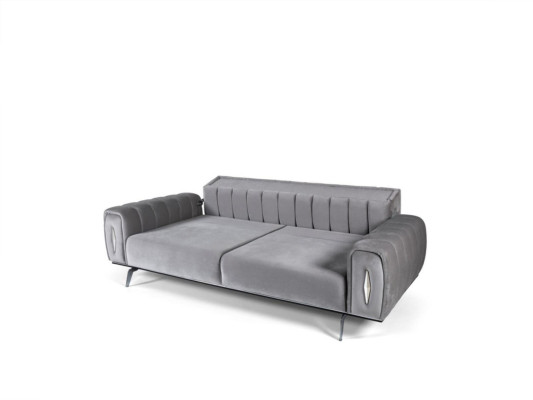 Schwarz-Graue Edelstahlsofas Designer Polster Dreisitzer Sessel 3tlg Set