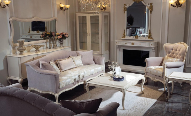 Französischer Couchtisch Barock Rokoko Möbel Weiß Silber Einrichtung Holz