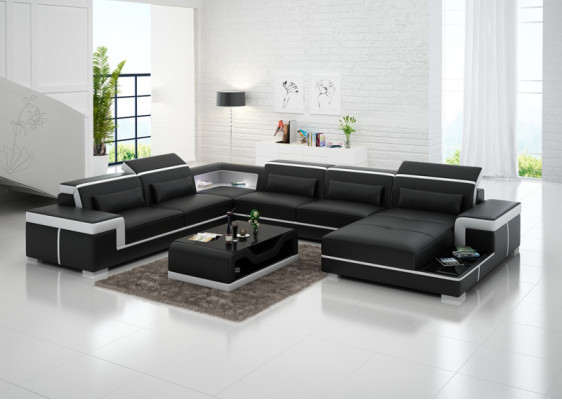 XXL Leder Sofa Polster Wohn Couch Sitz Garnitur Ecke Eck Sofas Couchen + Tisch