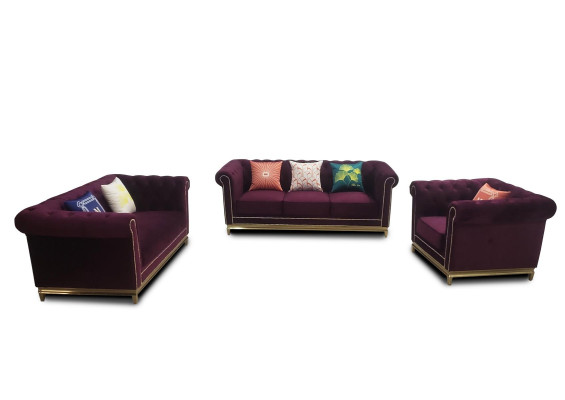Sitzgarnitur 3+2+1 Sitzer Möbel Polster Kunstleder Moderne Chesterfield Design
