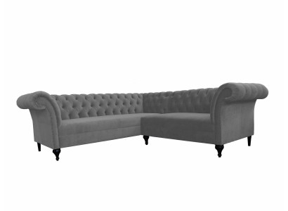 Graues Chesterfield Ecksofa Eckcouch Designer L-Form Samt Sofa