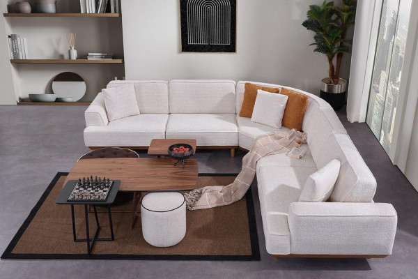 Weißes Polster Ecksofa Luxuriöse L-Form Eckcouch Wohnzimmer Textil Sofa