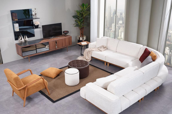 Weißes Polster Ecksofa Luxuriöse L-Form Eckcouch Wohnzimmer Textil Sofa